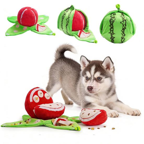 Educational Interactive Dog Toy Hide Seek with Squeaker Crinkle Puzzle Toy Watermelon Plush Sounds Small Medium