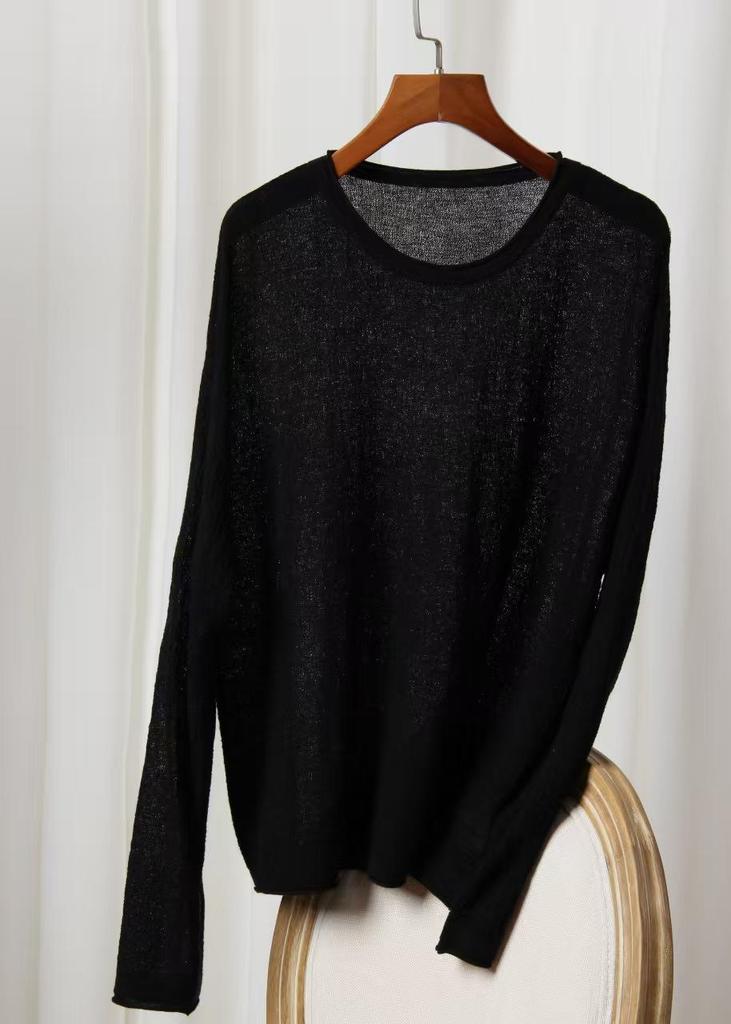 Silk Cashmere Long Sleeve Women's Sweater - Velvet Thin Pullover with Round Neck (YFS001)