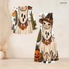 Women Plus Size Two Piece Dress Set Three Quarter Sleeve Halloween Panda Ghost Print Long Dress