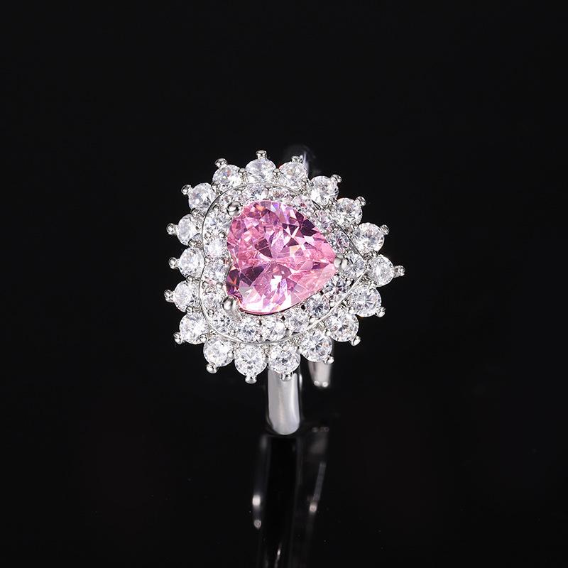 Jewelry Copper Bottom Gold-Plated Simulation Red Corundum Heart-Shaped Temperament Set Heroine Stone 8 * 8