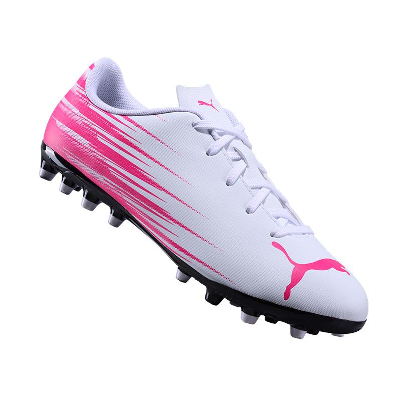 Puma Attacanto Ii Jr Mg Chaussures de Football pour Enfants Légères Confortables Polyvalentes à Tige Basse Basket pour Enfants Blanc Rose Vif 109011-05