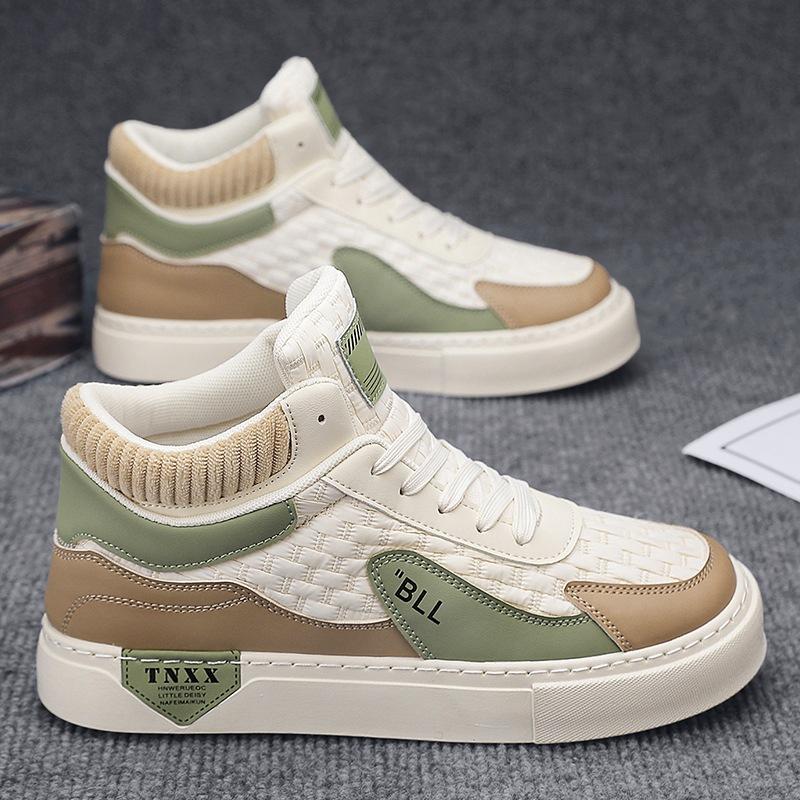 High-top board shoes men's autumn 2024 new casual flat men's shoes stitching versatile sports trendy shoes students and teenagers