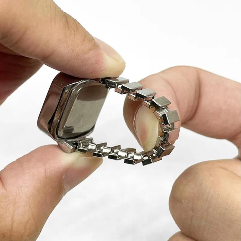 Vintage punkové prstové hodinky Mini s pružným řemínkem Hodinky ze slitiny Pár prstenů Šperky Hodiny Retro římský křemenný prsten Hodinky Ženy Muži