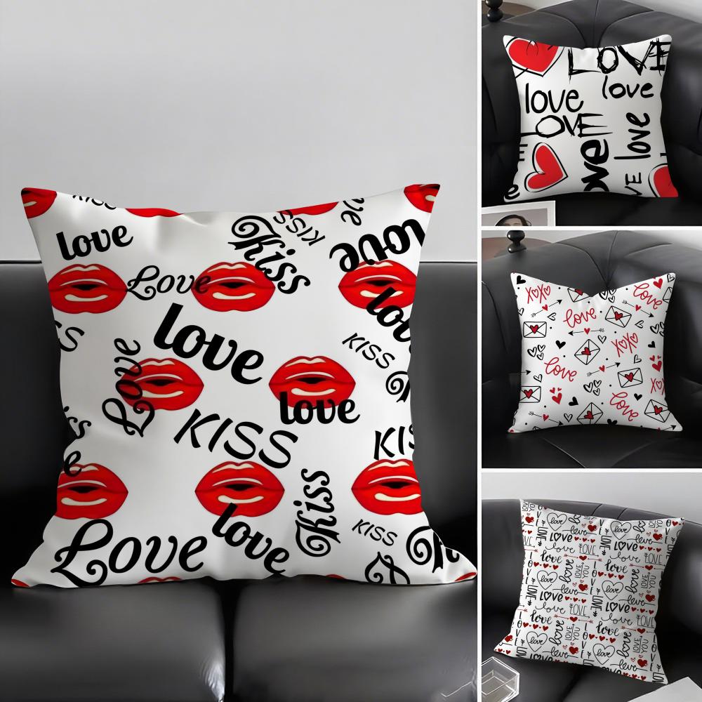 Kiss Love Heart Graffiti Cushion Cover Elegant Comfort Pillowcase Sofa Bed Doublesided Printed Invisible Zipper Home Decor
