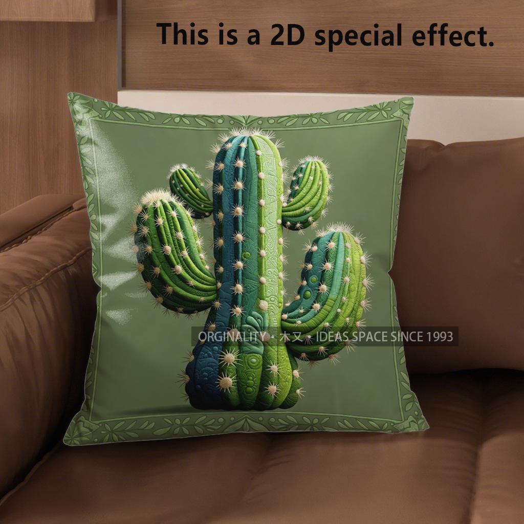 D Set Of  Cactus Themed Throw Pillow Covers Pattern Cushion Cover Suitable For Sofa Bedroom Car Pillow Cover