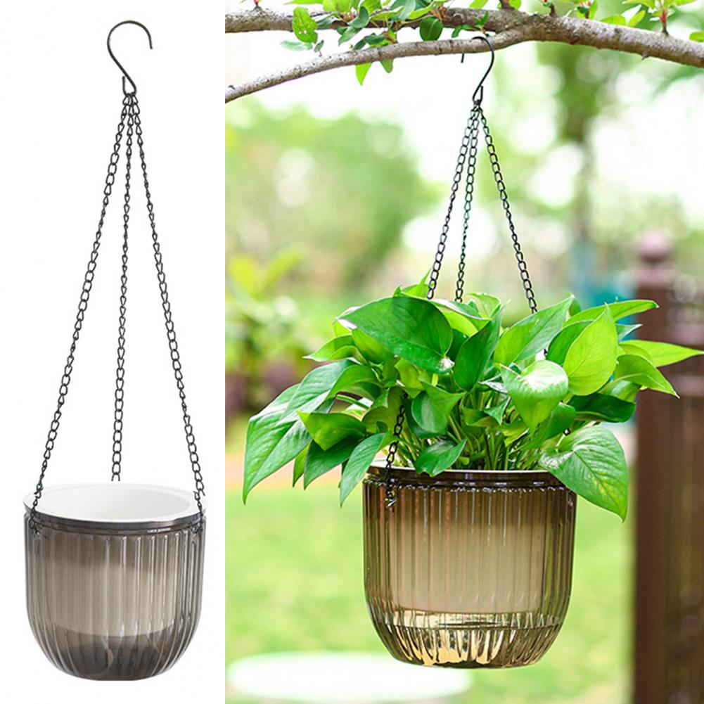 1 Set Hanging Flowerpot Self-Watering Visible Water Level Hanging Planter Pot Basket with Drainage Holes for Indoor Outdoor