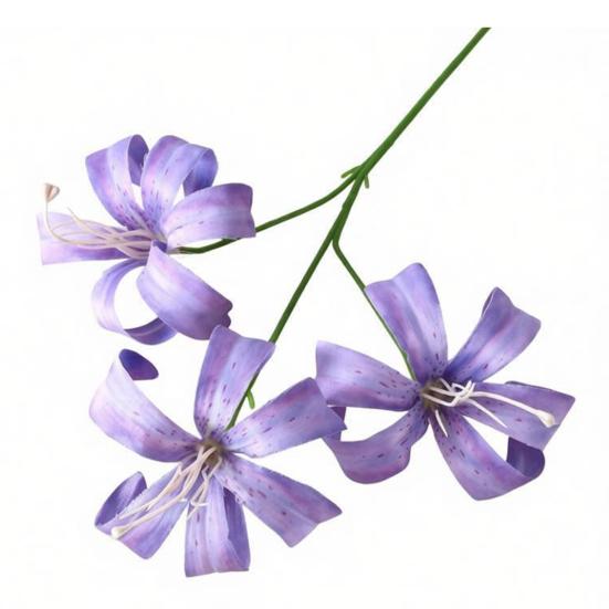 Artificial Lily Flowers 3 Heads Blooms Long Stem Lily Flower Branch Real Touch Fake Flower Bouquet for Home Hotel Wedding Party Table Centerpiece