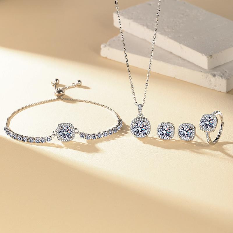 2026 Simple Fashion Flash Diamond Bracelet Ring Pendant Femininity Light Luxury Jewelry Set 45CM