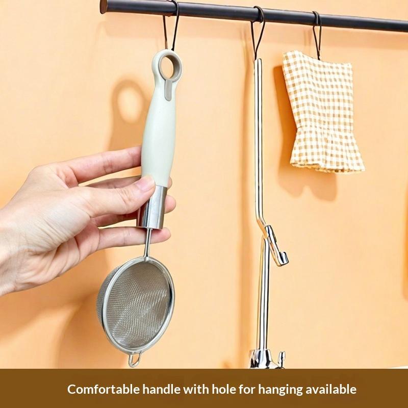 1 Stück Edelstahl Netzfiltersieb Löffel mit Kunststoffgriff Saft Sojamilch Sieb Mehlsieb Abtropfsieb Küchenhelfer