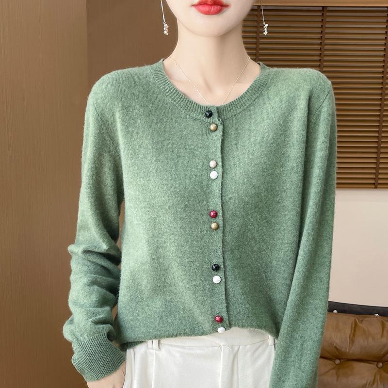 Spring and Autumn New Andy Velvet Cardigan Color Button Knitted Cardigan Women's Crew Neck Loose Sweater Jacket Soft Waxy Versatile Top