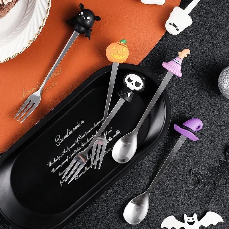 Halloween Gifts Stainless Coffee Spoons Halloween Pendant Cake Fork Theme Party Dining-table Cutlery Set