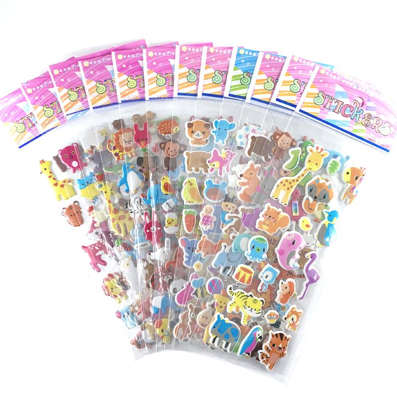 12 Sheets/Pack Cute Bulk 3D Puffy Stickers for Kids Scrapbooking Laptop Mobile Phone Decoration Girl Boy Birthday Gift