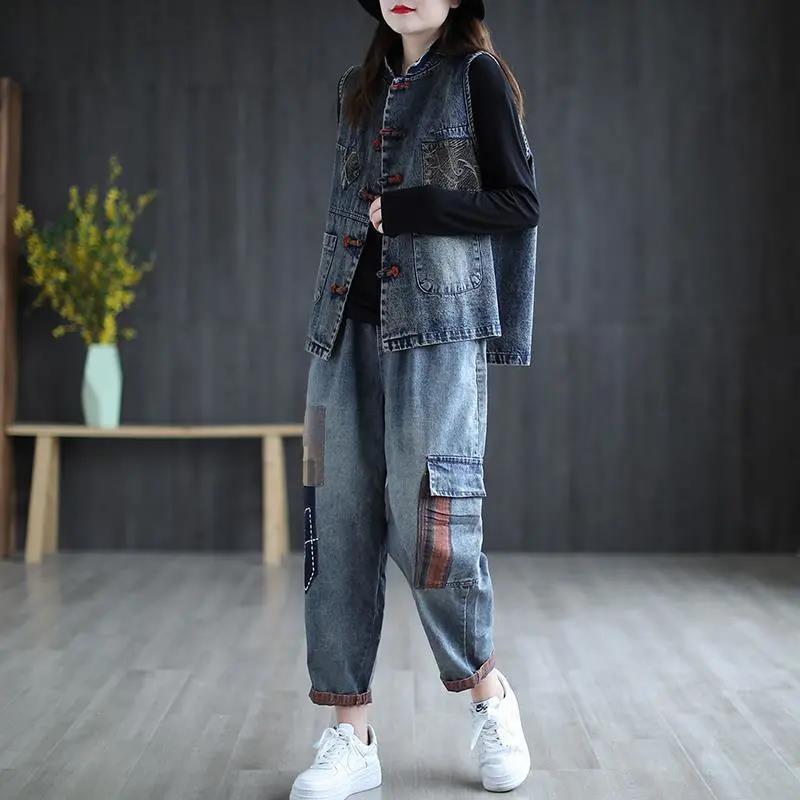 Gilet Cappuccio Patchwork a Colori Contrastanti con Bordi Grezzi Donna Ampio Gilet di Pelle di Mucca Denim Gilet di Denim Casual Taglie Forti