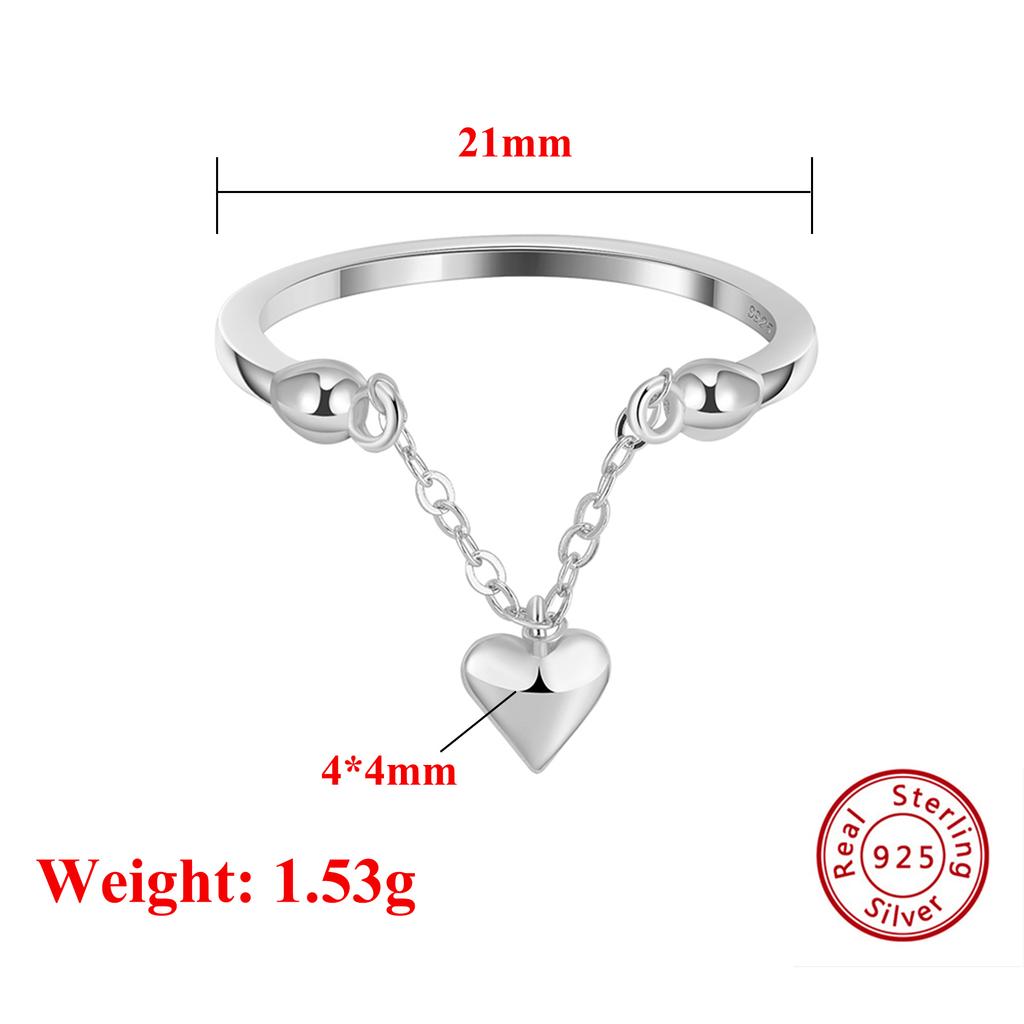 Effie Queen 925 Sterling Silver Open Ring With 4mm Heart Decoration Finger Accessory Women Jewelry Romantic Gift for Her APR40