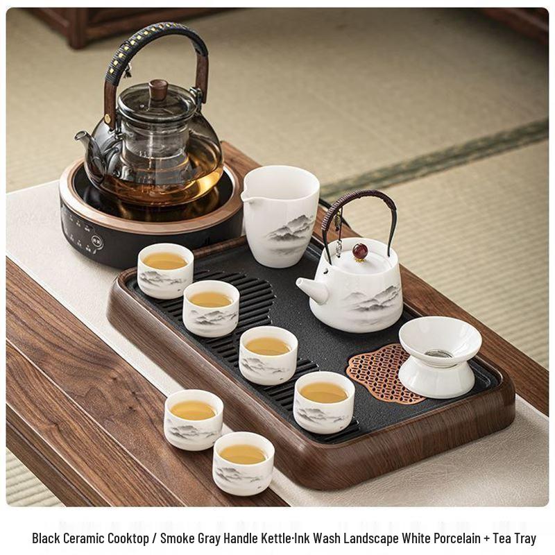 Minimalist Ceramic Tea Set with Electric Stove