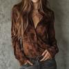 Women S Vintage Long Sleeve Floral Print Brown Shirt