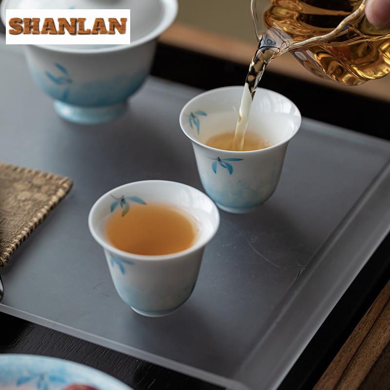 2pc/lot Hand-painted Butterfly Orchids Teacup Zen Tea Bowl Mug Tea-tasting Fragrance Cup Chazhan Master Cups Chinese Teaset 40ml