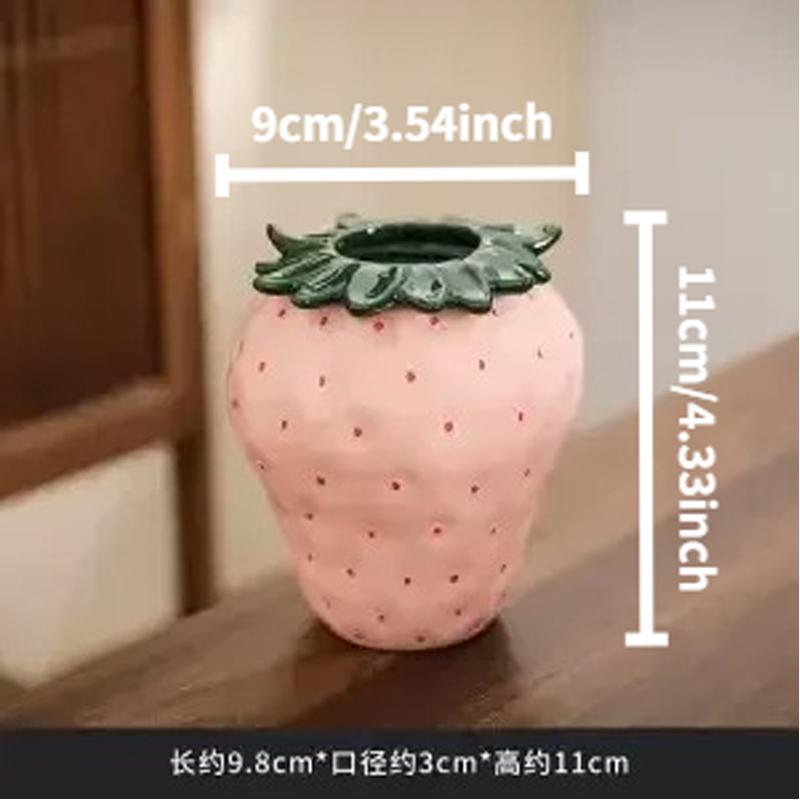 

Cartoon Strawberry Ceramic Vase Cute Fruit Pot for Hydroponic Plants Floral Arrangement Home Decor Terrarium Accessories Gift Mini Pink -9x9x11cm