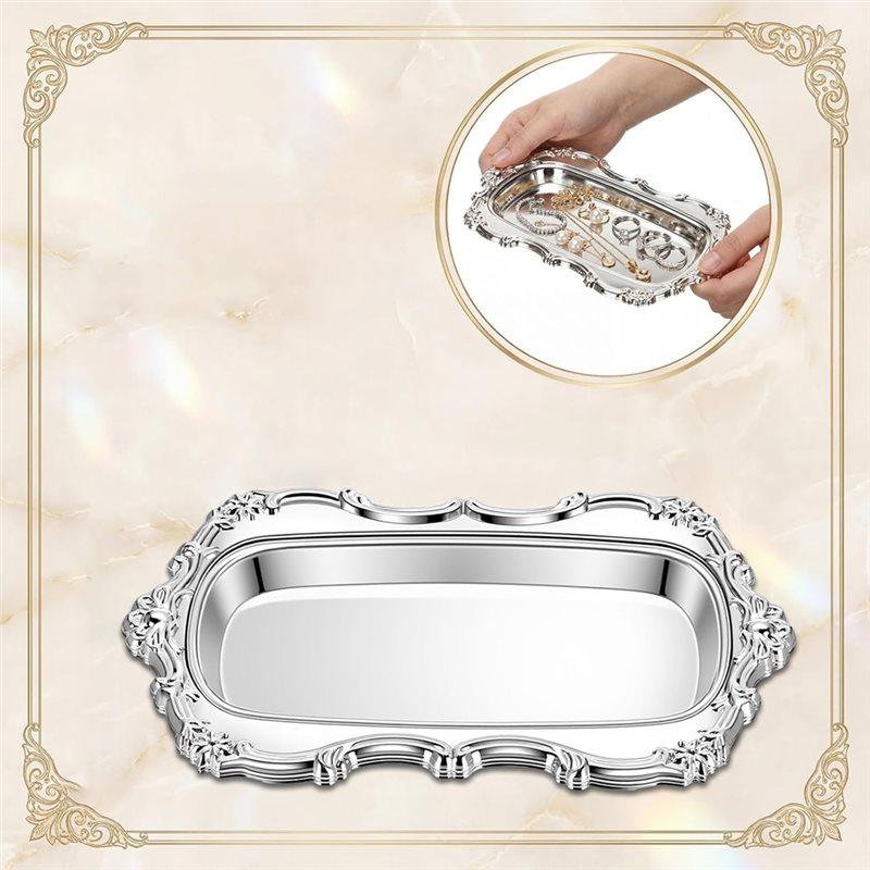VOFUN-Elegantes Metall-Serviertablett mit floraler Prägung für Desserts und Schmuck, Aufbewahrung