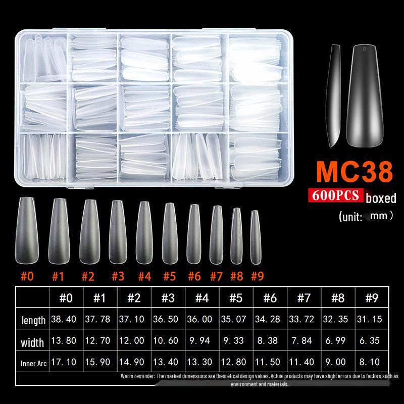 600pcs Transparent Full Cover Nail Tips with Scale Line - No Filing Needed, Traceless, Removable, Wearable False Fingernail Stickers in Box.