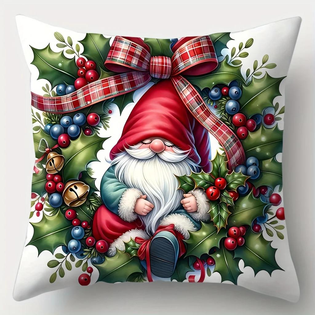 1 Uds. Fundas De Almohada Navideñas, Estampado De Gnomo Y Camin, Cojines Navideños De Temporada , Acento Decorativo Para Sof