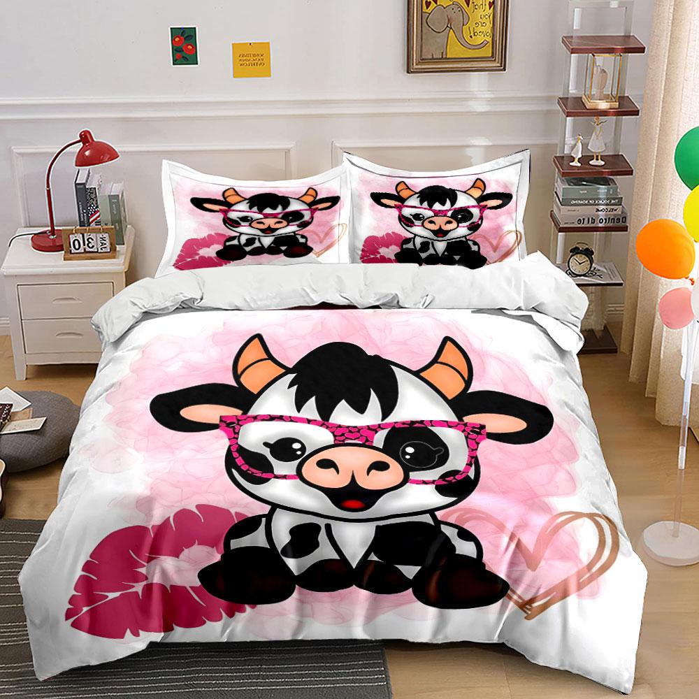 "Cartoon Cow Decor Set" Soft Skin-Friendly Bedding Set Includes 1 Duvet Cover And 2 Pillowcase Gift