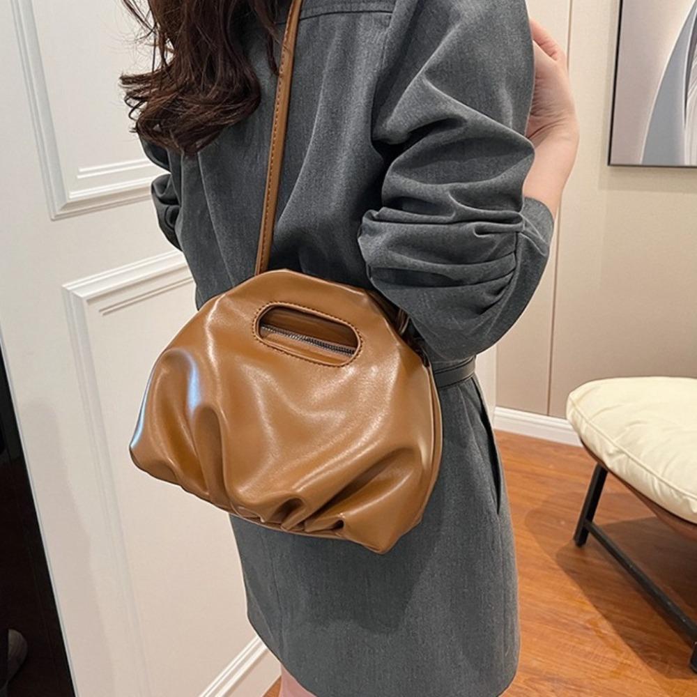 Korean Style Cloud Pouch Bag PU Leather Dumplings Tote Bag All-match Pleated Handbag Shopping