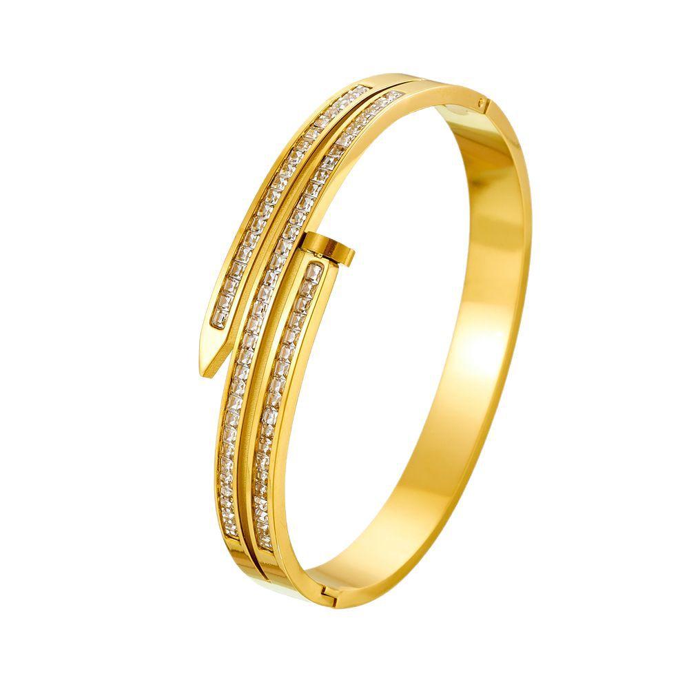 2026 Diamond-encrusted Nail Bracelet, Three-row Ladder Square Diamond Bracelet, Light Luxury Temperament, Personality Trend INS Style