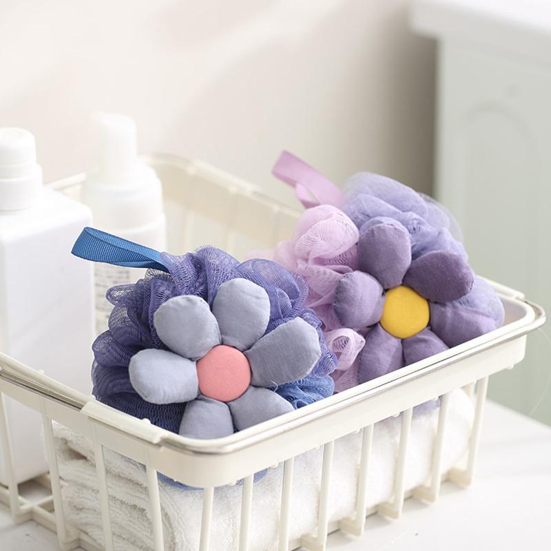 Bath Flower Shower Loofah Reusable Body Scrubber Exfoliating Mesh Bath Accessories For Kids Adults Lanyard Included Soft PE
