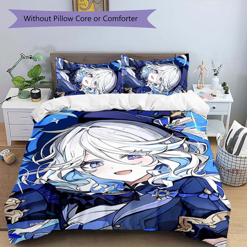 3pcs Genshin Impact Furina1 Pattern Bedding Set Duvet Cover Set Includes Duvet Cover &pillowcases, Perfect All Season Bedroom Decoration & Gift