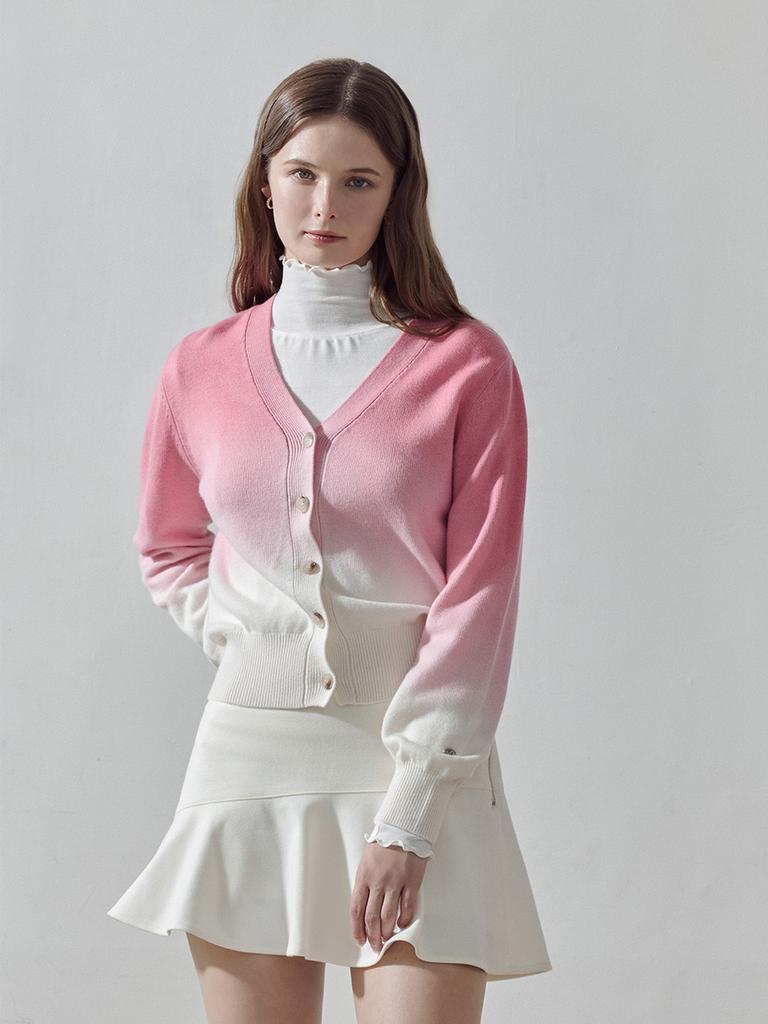 LORDLOAR Gradient Wool Knit Cardigan Pink