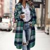 Women's Fashionable Oversized Long-Sleeve Collared Plaid Trench Coat With Patch Pockets