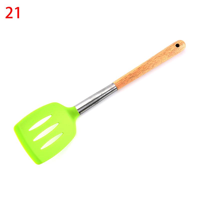 Silicone Kitchenware Non-Stick Heat-Resistant Cookware Kitchen Utensils Set Spatula Shovel Spoon Wooden Handle Cooking Tool Set