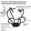 6-Arm Soldering Helping Hands Station with LED Lamp/Fan Flexible Arms Magnifier USB Powered For PCB DIY Repair
