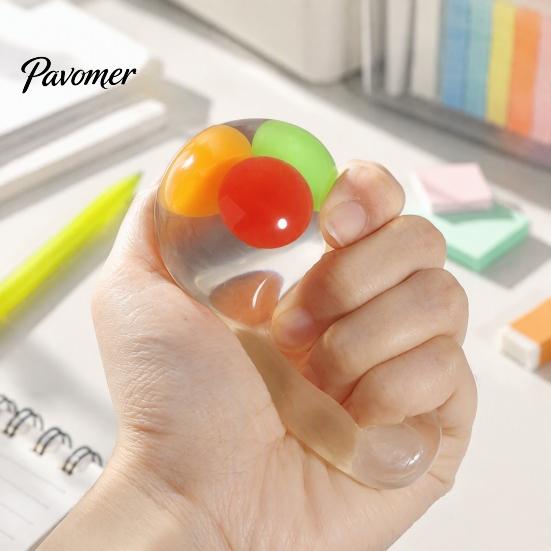 Calming Sensory Toy 3Pcs Clear Stress Ball for Anxiety Relief, Squeeze with Colorful Beads Inside, Reduction Transparent Fidget Toys