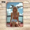 Vintage Aviation Metal Wall Art 8x12 Inch, Retro Plane & Bikini Girl Poster, Easy To Hang Iron Decor for Bedroom Living Room Hom