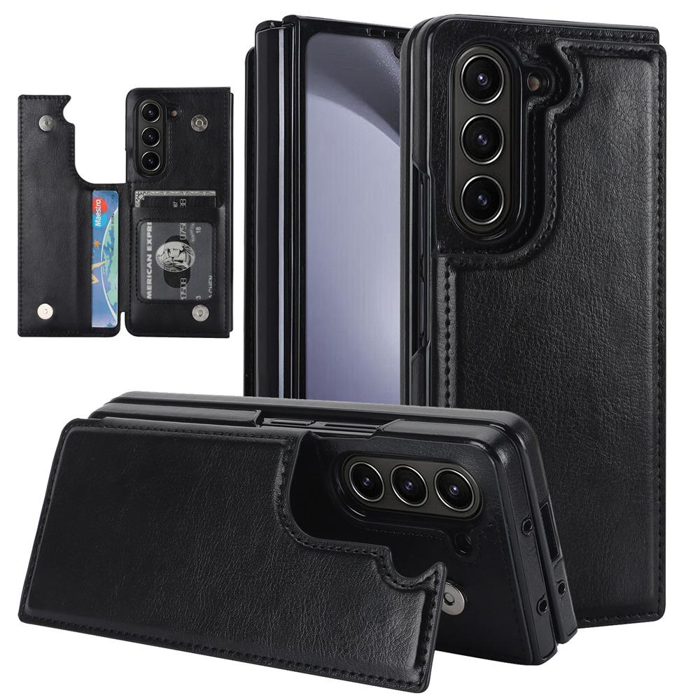 Credit Cards Slot Leather Phone Case For Samsung Galaxy Z Fold 7 Fold 6 5 Fold 4 3 Wallet Kickstand Shockproof Cover