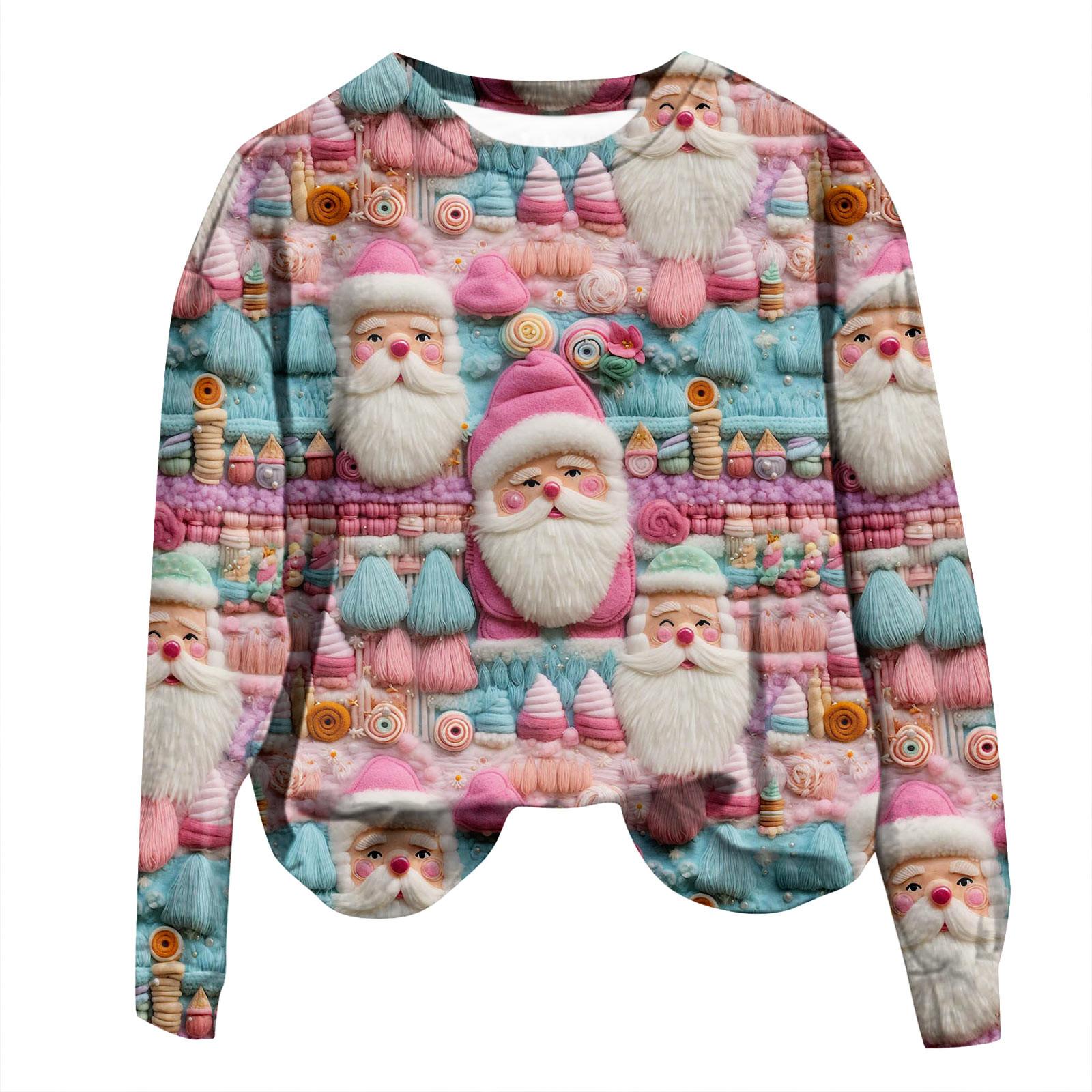 Женская повседневная модная рождественская печать с длинным рукавом и круглым вырезом — фото 3