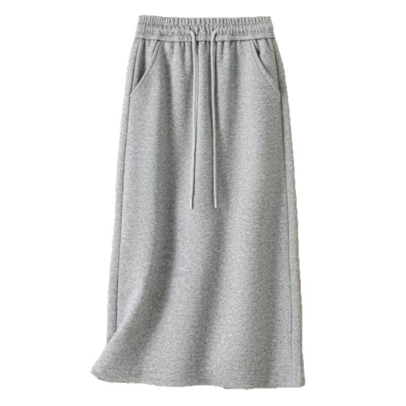 Women's Autumn/Winter Fleece-Lined or Regular Midi Skirt Sweatshirt Dress, Plus Size, Elastic Waist with Drawstring