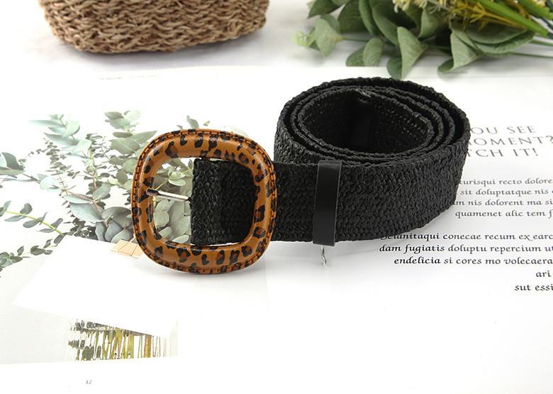 Fashion Leopard Print Buckle Decoration Women Casual Woven Waist Belt For Beach And Summer Wear