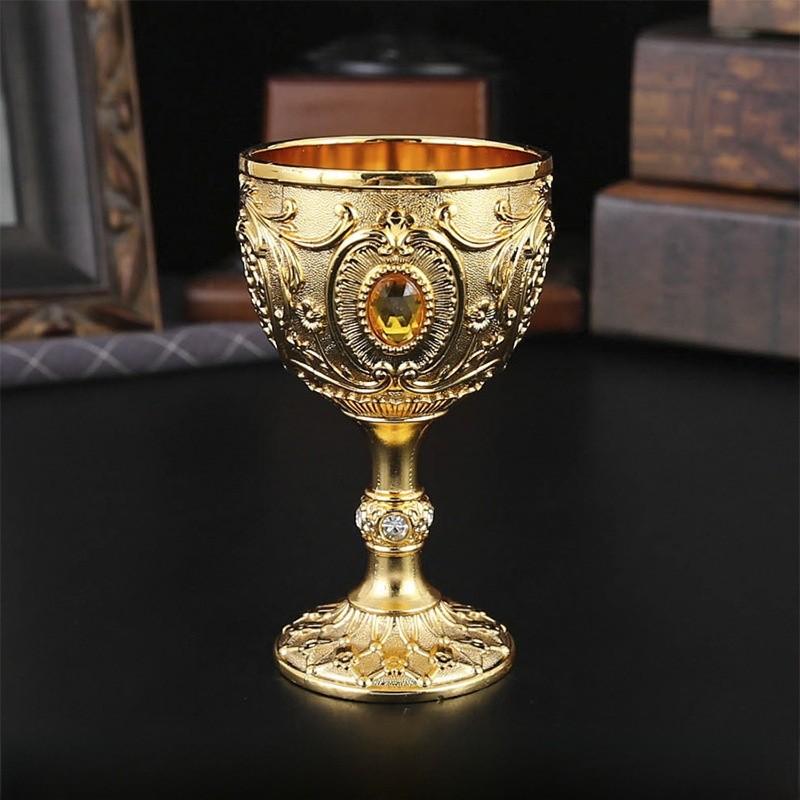 Metal European Style Twoounce Whiskey Glass With Geometric Design For Home Bar Decor Gold