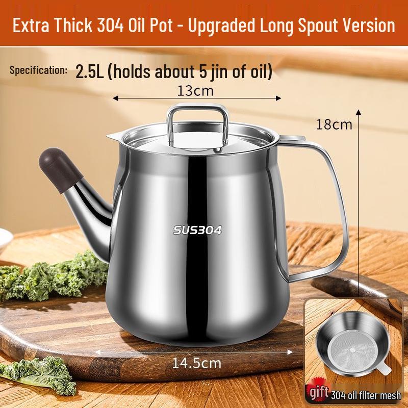 Hanyou 2.5L Stainless Steel Oil Pot with Long Spout