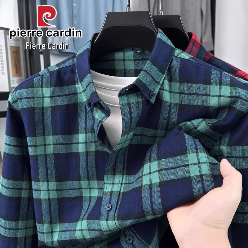 Pierre Cardin Men's 100% Cotton Long Sleeve Plaid Casual Shirt