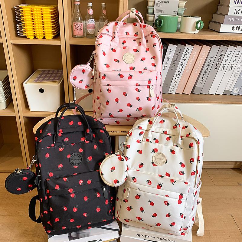 New backpack small backpack girls' elementary school junior high and high school student school bag nylon cute strawberry print backpack girl