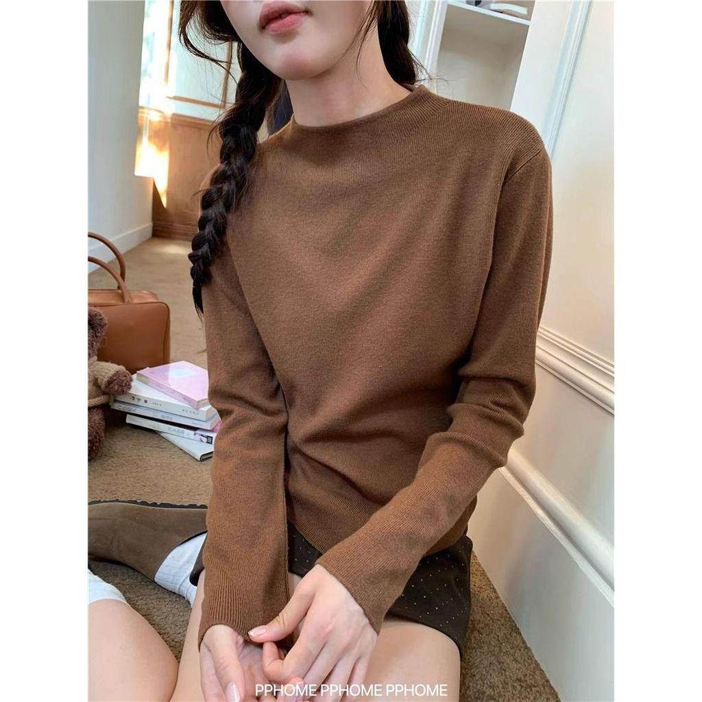 Women's Half-High Collar Knitted Sweater for Early Spring, Autumn, and Winter - 2024 Student Base Layer and Outerwear.