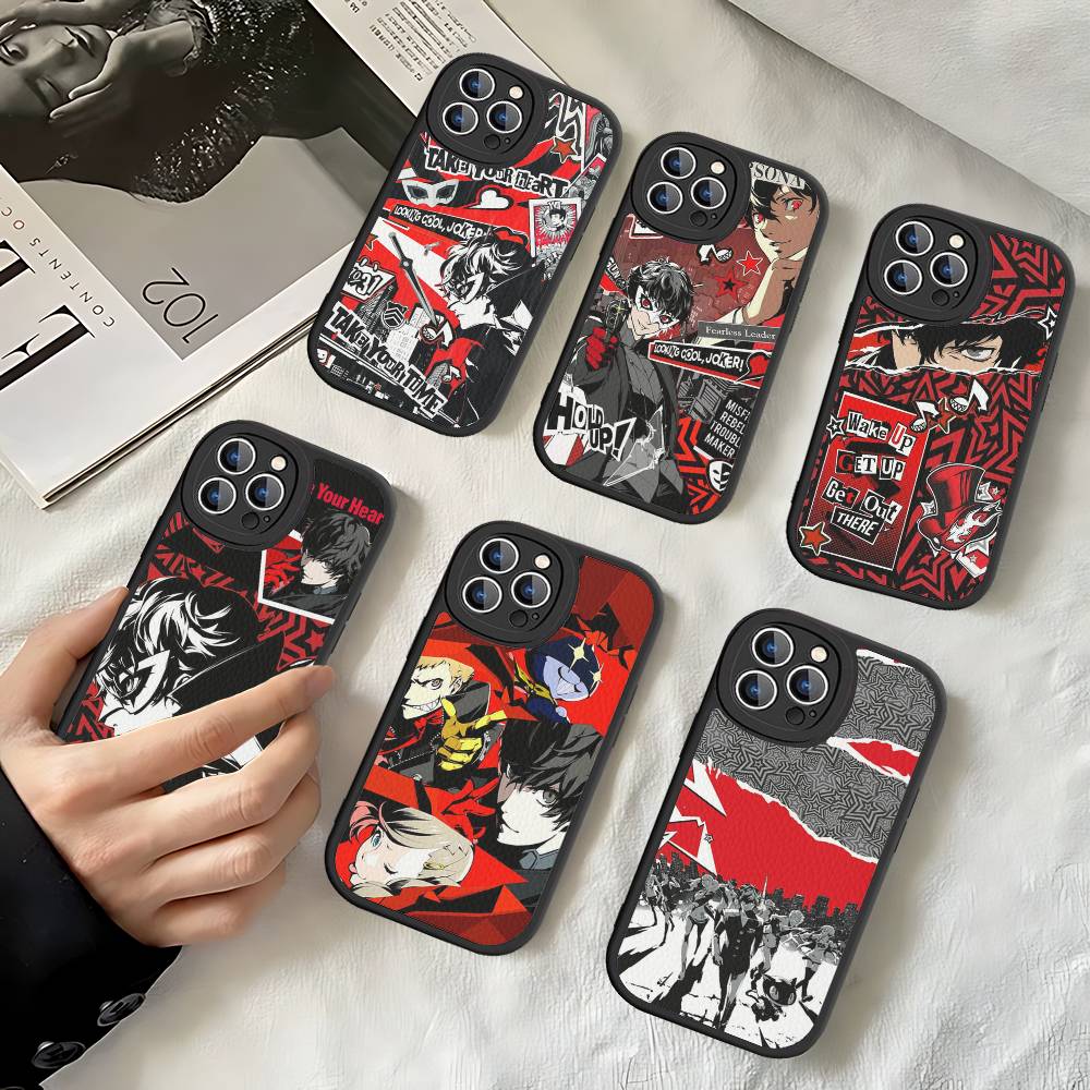 Persona 5 For iPhone 16 15 14 13 12 11 Pro Max Plus Shockproof Leather Soft Phone Cover