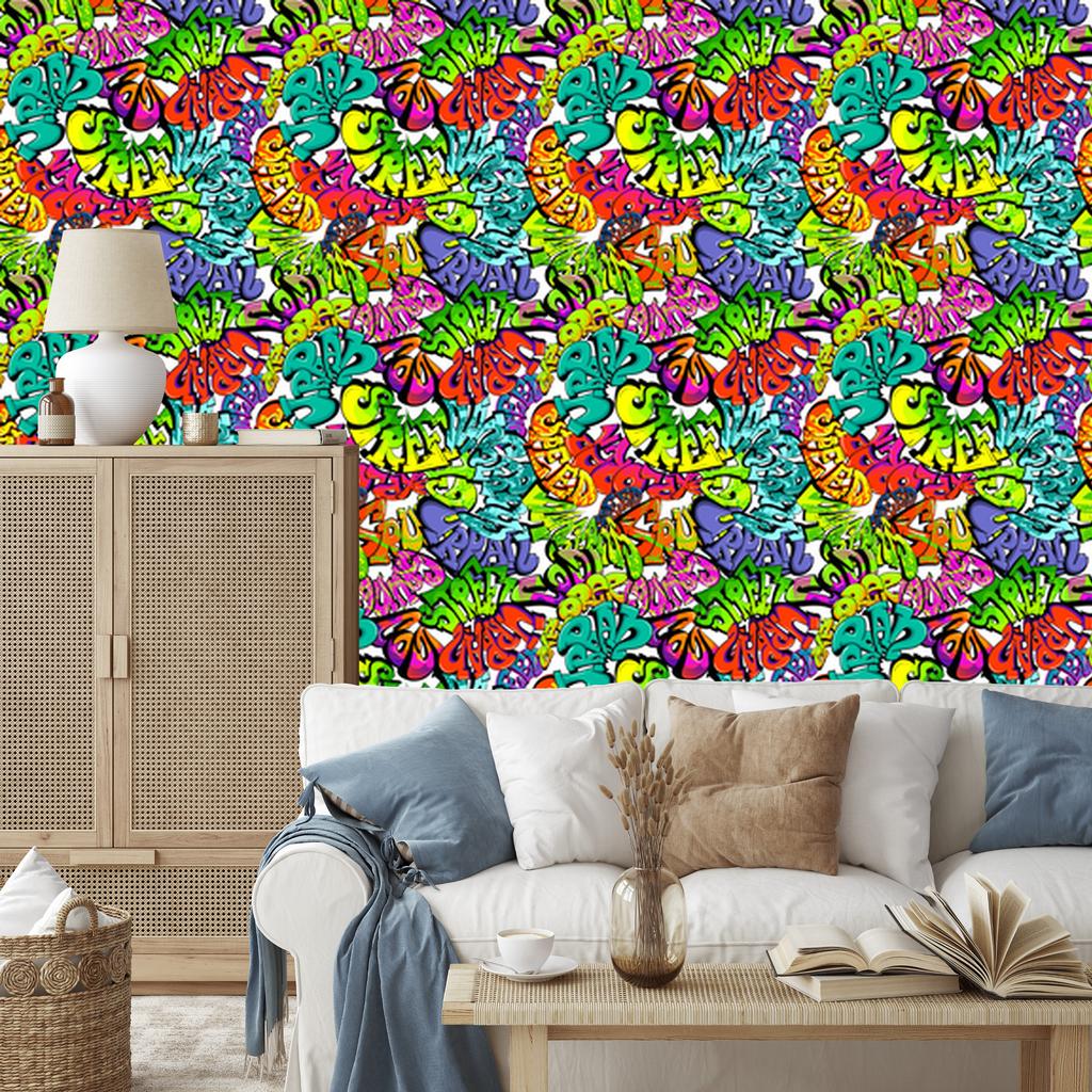 Multicolored Graffiti Wallpaper for Living Room and Bedroom 50x1000