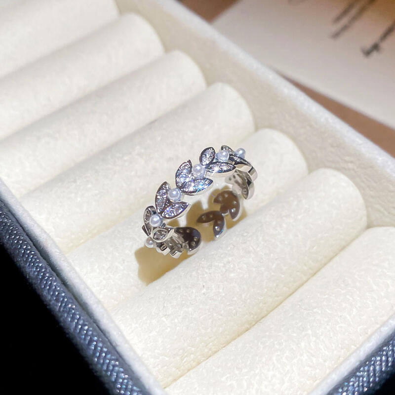 Light Luxury Zircon Wheat Shaped Opening Rings for Women Men New Trendy Imitation Pearls Finger Rings Birthday Jewelry Gifts