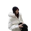 Womens Short Down Jacket With Faux Fur Hood Winter Slim Fit Warm Coat
