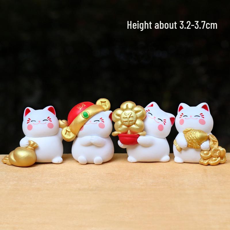 Lucky Cat Figurine - Mini Fortune Decoration for Desktop or Car
